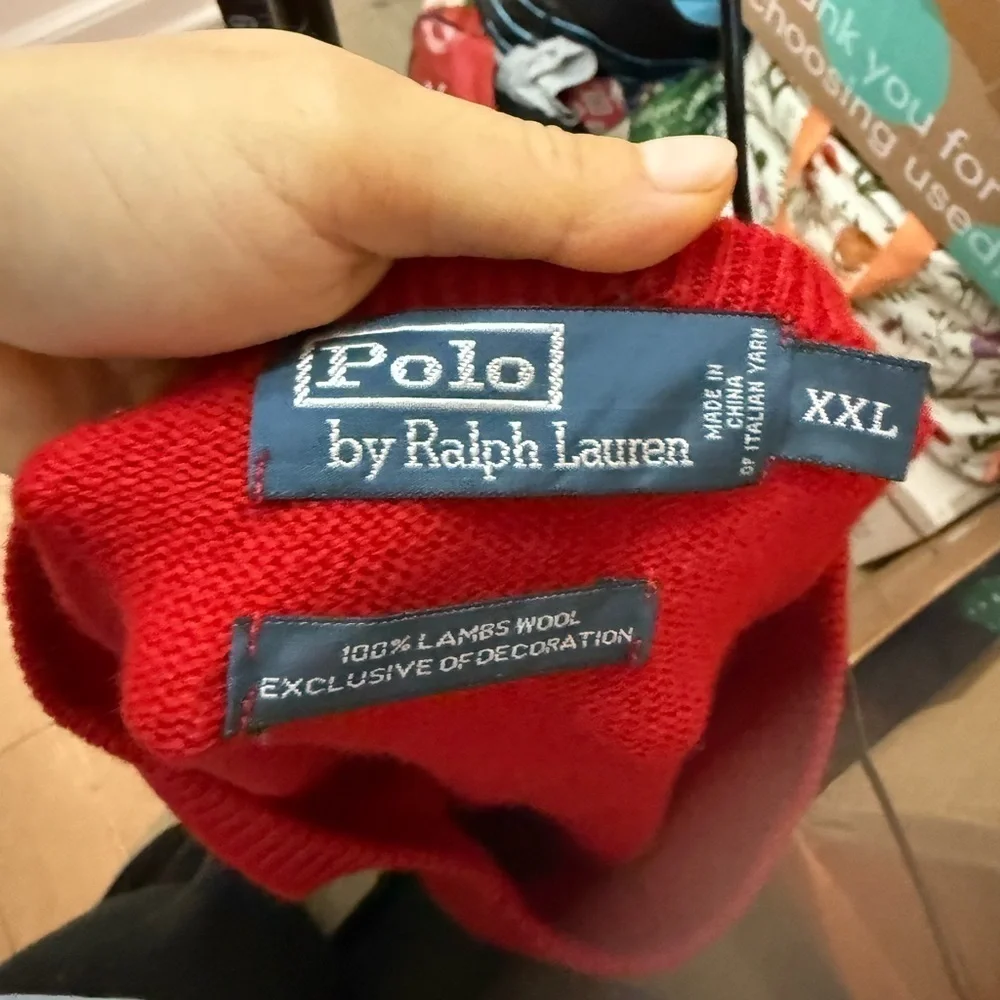 Polo Ralph Lauren Vintage Red Lambswool V-Neck Sweater